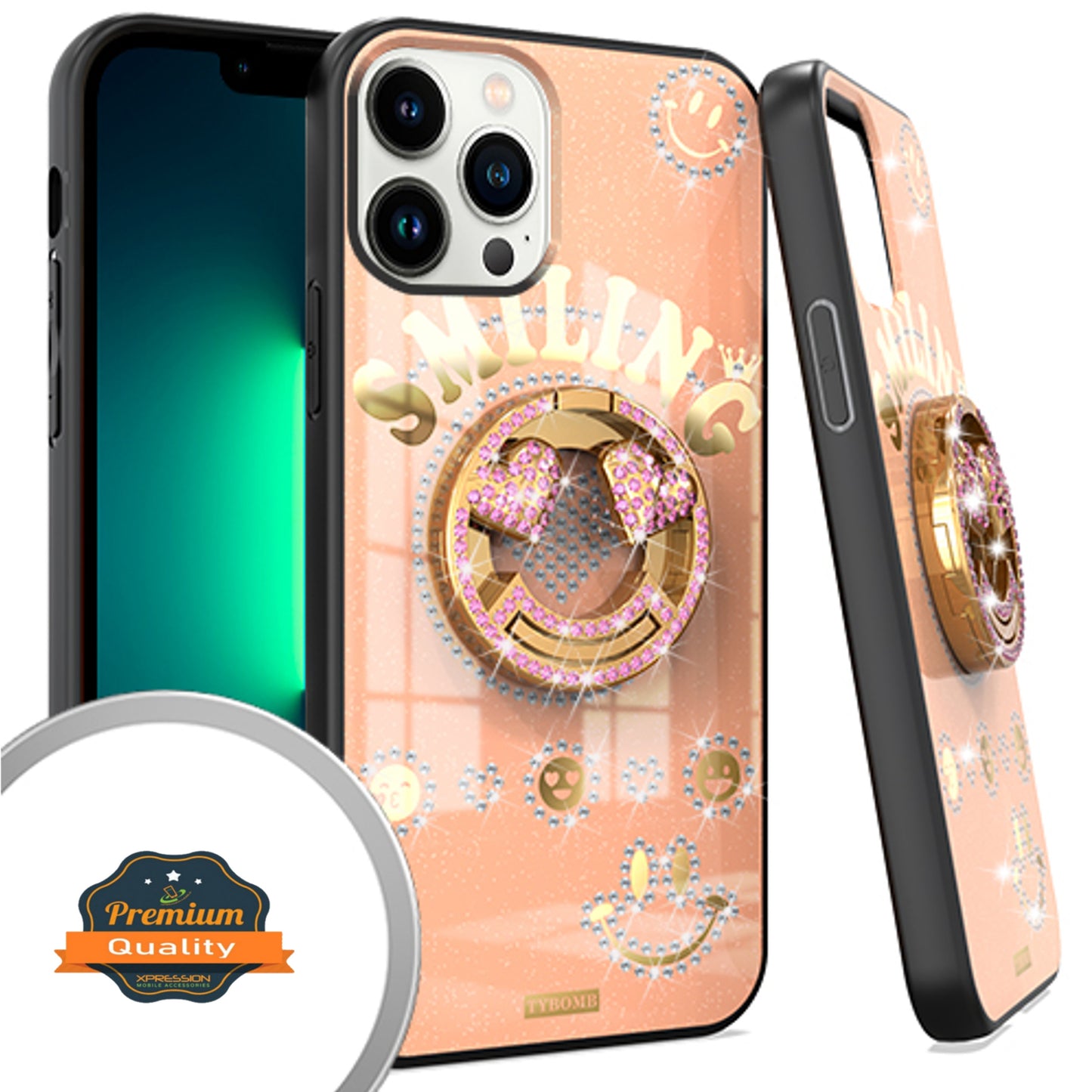 For Apple iPhone 13 / Pro Max Elegant Rhinestone 3D Diamond Bling Glitter with Ring Stand Kickstand Plating Hard Back Rugged  Phone Case Cover