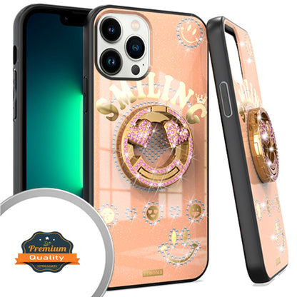 For Apple iPhone 14 (6.1") Elegant Rhinestone 3D Diamond Bling Glitter with Ring Stand Kickstand Plating Hard  Phone Case Cover