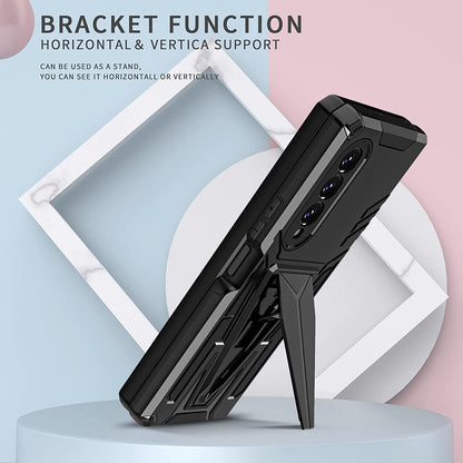 For Samsung Galaxy Z Fold 4 5G Hybrid Armor Rugged with Kickstand, Supports Magnetic Car Mount Dual Layer Hard PC  Phone Case Cover