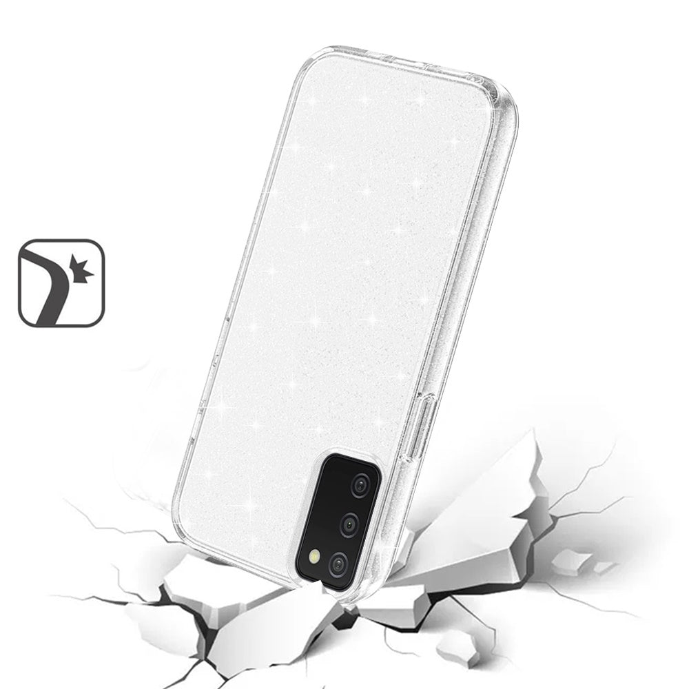 For Samsung Galaxy A03S Transparent Crystal Glitter Shiny Sparkle Bling Sjiny TPU Rubber Hard PC Back Hybrid Armor Frame  Phone Case Cover