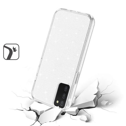 For Samsung Galaxy A03S Transparent Crystal Glitter Shiny Sparkle Bling Sjiny TPU Rubber Hard PC Back Hybrid Armor Frame  Phone Case Cover