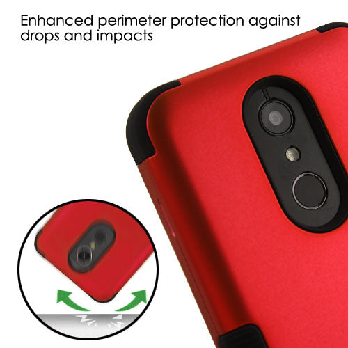 For LG K10 (2018)/K30 (X410)/Premier Pro/Harmony 2/Phonenix Plus Hybrid Three Layer Hard PC Shockproof Heavy Duty TPU Rubber Red Black Phone Case Cover
