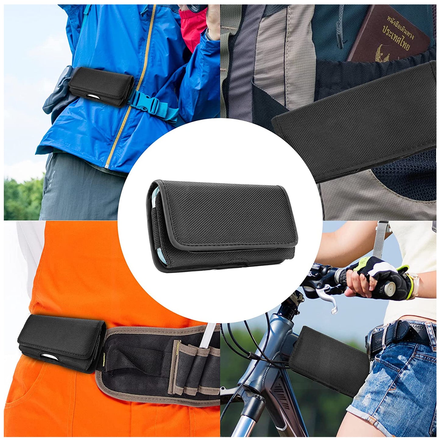 Universal Cell Phone Holster with Belt Clip & Card Slot Canvas Horizontal Pouch Waist Carrying Case Fit Apple iPhone 14/13/12 Pro Max 6.7" & Most Phone XL [6.57 x 3.35 x 0.6 in] Universal Canvas Pouch [Black]