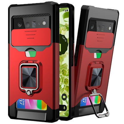 For Google Pixel 6 /6 Pro Wallet Case with Ring Stand & Slide Camera Cover Credit Card Holder, Military Grade Hard Shockproof Protective  Phone Case Cover