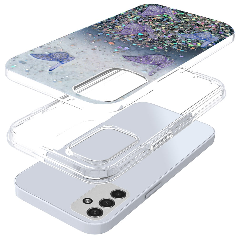 For Samsung Galaxy S22 Ultra Butterflies Glitter Bling Shiny Sparkle Glittering Flake Hybrid Hard PC TPU Silicone Slim  Phone Case Cover