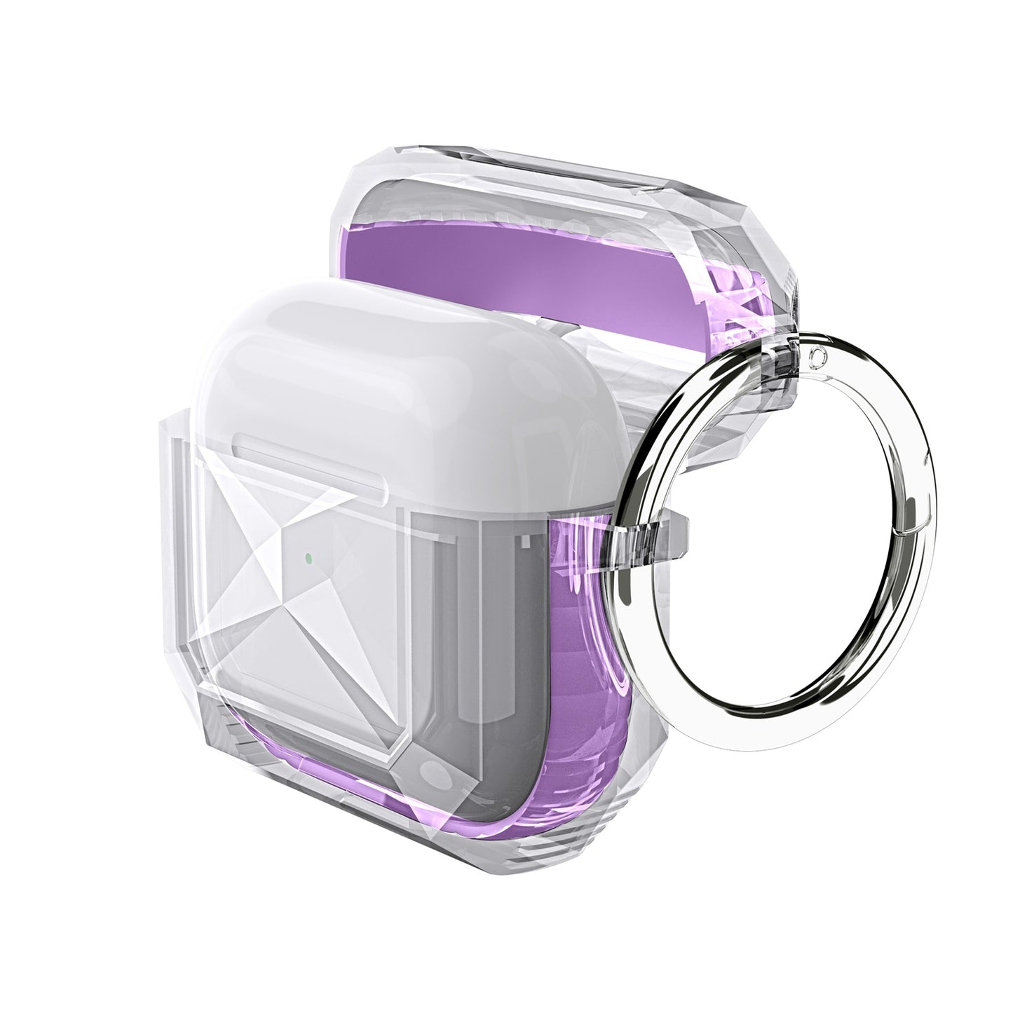 For Apple AirPods 2 & 1 Transparent Diamond Clear Design Shock-Resistant Dustproof [Visible Front LED] [Wireless Charging] with Carabiner  Phone Case Cover