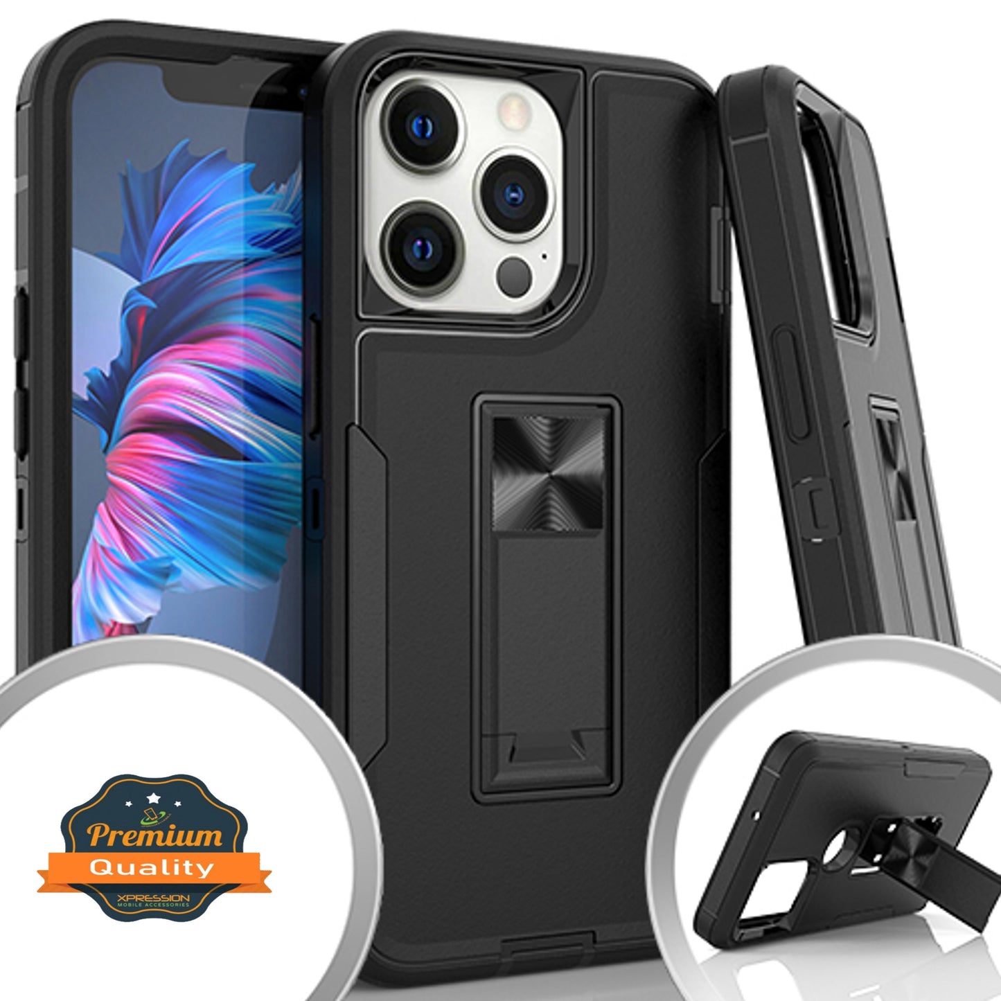 For Apple iPhone 14 (6.1") Military Grade Full-Body Rugged with Kickstand Hybrid Heavy Duty Support Car Mount Holder  Phone Case Cover