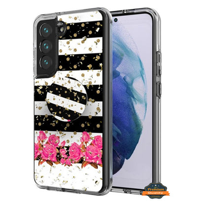 For Samsung Galaxy S22 Plus Elegant Pattern Design Bling Glitter Hybrid Cases with Ring Stand Pop Up Finger Holder Kickstand  Phone Case Cover