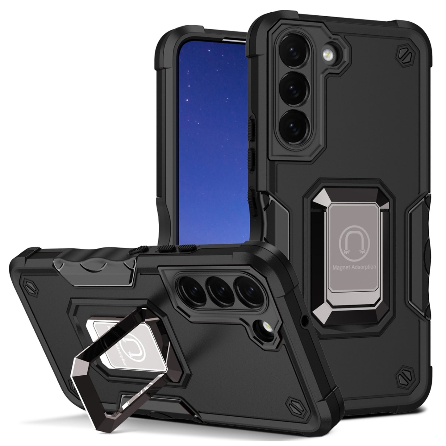 For Samsung Galaxy S22 /Plus + / Ultra Hybrid Hard PC Soft TPU Bumper with Magnetic Ring Stand Holder Military-Grade Drop Protection  Phone Case Cover