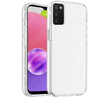 For Samsung Galaxy A03S Transparent Crystal Glitter Shiny Sparkle Bling Sjiny TPU Rubber Hard PC Back Hybrid Armor Frame  Phone Case Cover