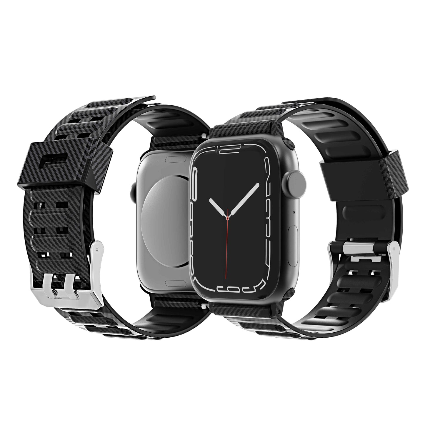 For Apple Watch Size 38/40/41mm Sport Bands Carbon Fiber Design Rubber TPU Replacement Band Strap for iWatch Series 7/SE/6/5/4/3/2/1 Black Phone Case Cover