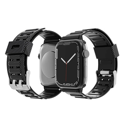 For Apple Watch Size 38/40/41mm Sport Bands Carbon Fiber Design Rubber TPU Replacement Band Strap for iWatch Series 7/SE/6/5/4/3/2/1 Black Phone Case Cover