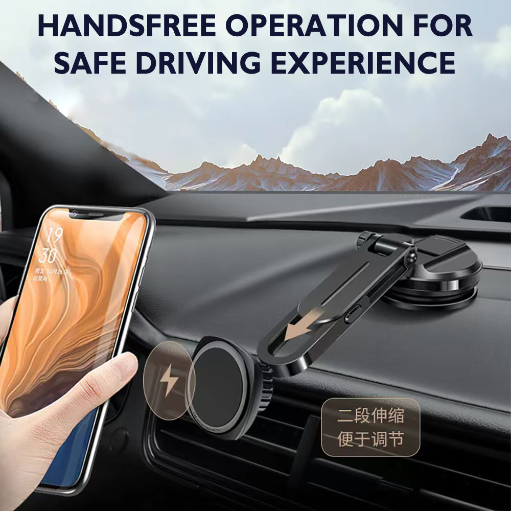 Universal Magnetic Dashboard & Windshield Phone Holder Car Mount with Telescopic Arm 360° Rotation & Quick Lock Release Universal Stand [Black]
