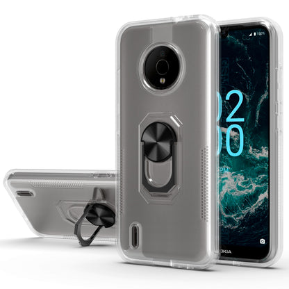 For Nokia C200 Clear Transparent Armor Rugged Defender Shockproof Hybrid with Ring Holder Kickstand  Phone Case Cover