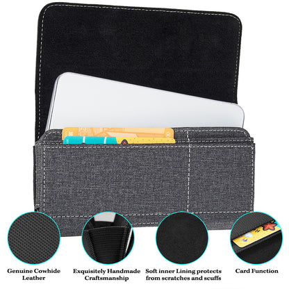 For Nokia C200 Universal Horizontal Cell Phone Fabric Pouch Holster Carry Case with Credit Card Slots & Belt Clip Loop (Size 6.3") [Black]