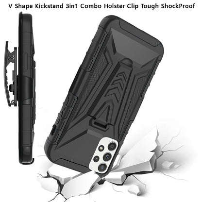 For Samsung Galaxy A32 5G 3 in 1 Rugged Swivel Belt Clip Holster Heavy Duty Hybrid Armor Rubber TPU with Kickstand Stand Black Phone Case Cover