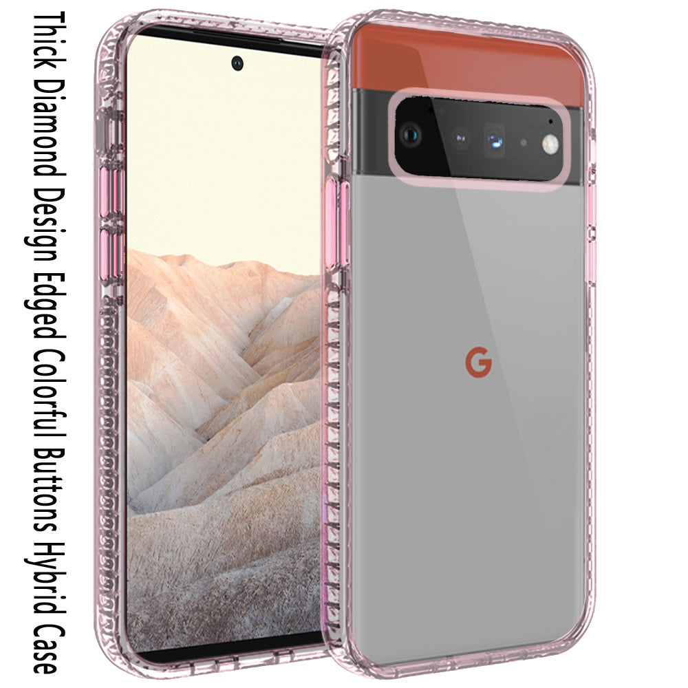 For Google Pixel 6 / Pro Crystal Transparent Rugged Shockproof Hybrid Hard PC + TPU Colorful Buttons Military Grade Protection Back  Phone Case Cover
