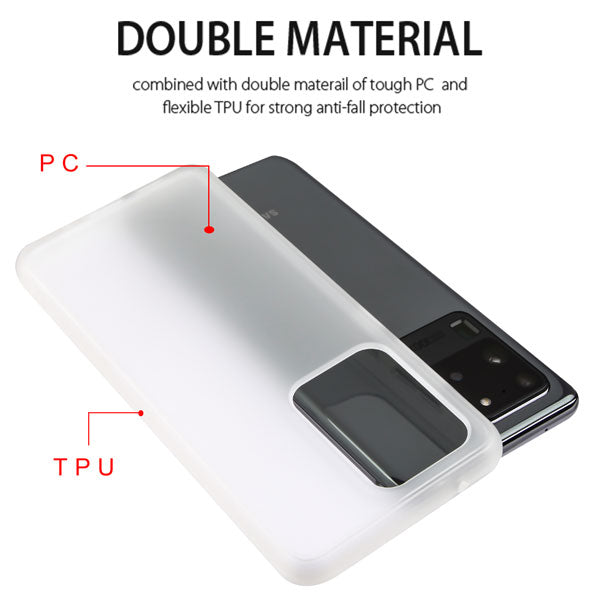 For Samsung Galaxy S20 Ultra (6.9) Slim Fit Hybrid Transparent Rubber Gummy Hard PC Soft Silicone Protective Semi White Phone Case Cover