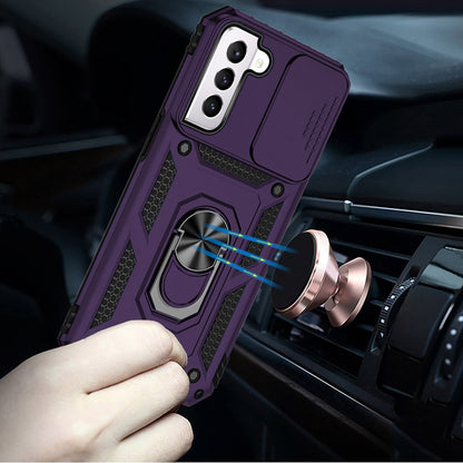 For Samsung Galaxy S22 Ultra Hybrid Case with Stand, Camera Lens Protection & 360° Rotate Ring, Shockproof, Soft Bumper Purple Phone Case Cover