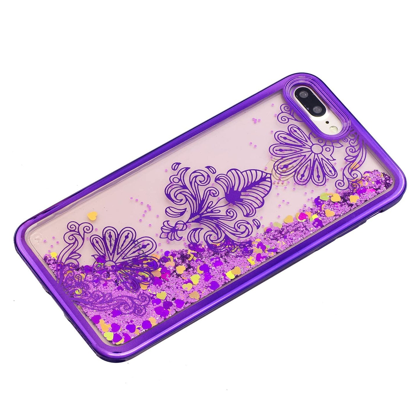 For Apple iPhone 13 Mini (5.4") Pretty Fashion Pattern Plating Design Bling Shiny Moving Glitter Liquid Quicksand TPU Hybrid Rubber  Phone Case Cover