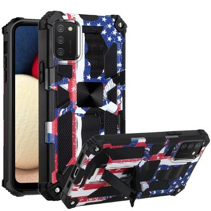 For Samsung Galaxy A02S Heavy Duty Stand Hybrid Shockproof [Military Grade] Rugged Protective with Built-in Kickstand American Flag USA Phone Case Cover