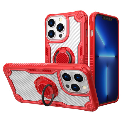 For Apple iPhone 13 /Pro Max Carbon Fiber Design [Military Grade Protection] with Ring Kickstand Shockproof Rugged Protective  Phone Case Cover