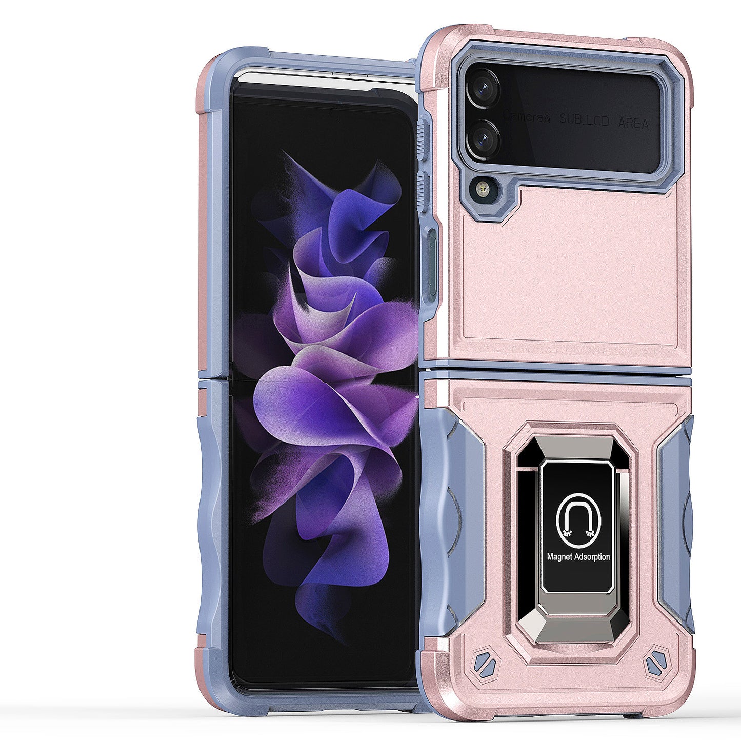 For Samsung Galaxy Z Flip 4 5G Hybrid Cases with Magnetic Ring Holder Kickstand Heavy Duty Rugged Silicone Shockproof  Phone Case Cover