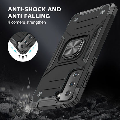 For Samsung Galaxy S20 Armor Hybrid with Ring Stand Holder Kickstand Shockproof Heavy-Duty Durable Rugged 2in1 Black Phone Case Cover