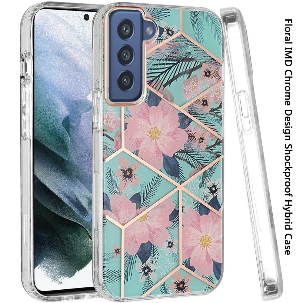 For Samsung Galaxy S22 Ultra Fashion Floral IMD Design Flower Hybrid Protective Hard Rubber TPU Slim Back Shockproof  Phone Case Cover