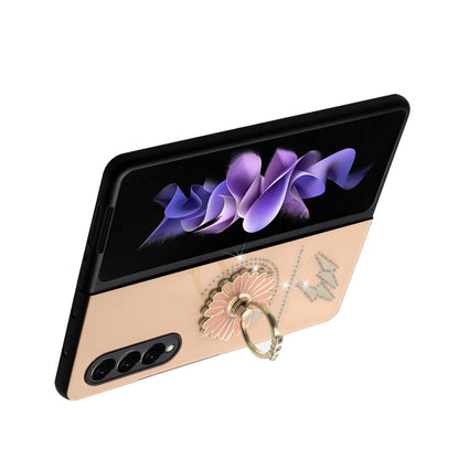 For Samsung Galaxy Z Fold 3 5G Diamond Bling Sparkly Glitter Ornaments Engraving Hybrid with Ring Stand Holder Fashion  Phone Case Cover