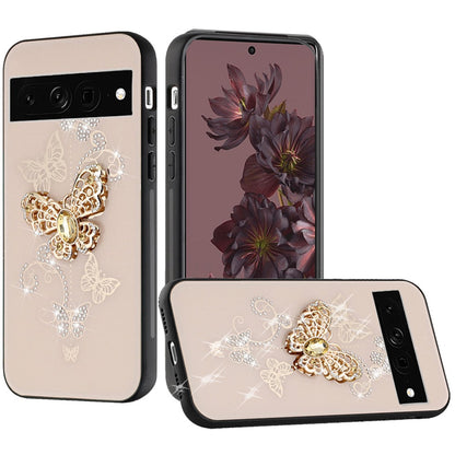 For Google Pixel 7/ 7 Pro Diamonds Bling Sparkly Glitter 3D Ornaments Engraving Hybrid with Ring Stand Holder Fashion  Phone Case Cover