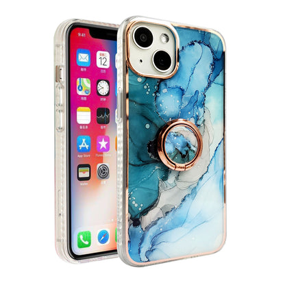 For Apple iPhone 13 Pro Max (6.7") Pattern Fashion Design Chromed Edge with Ring Kickstand Hybrid TPU Hard Back  Phone Case Cover