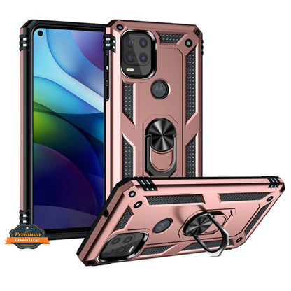 For Motorola Moto G Stylus 5G 2021 Shockproof Hybrid Dual Layer PC + TPU with Ring Stand Metal Kickstand Heavy Duty Armor Shell  Phone Case Cover