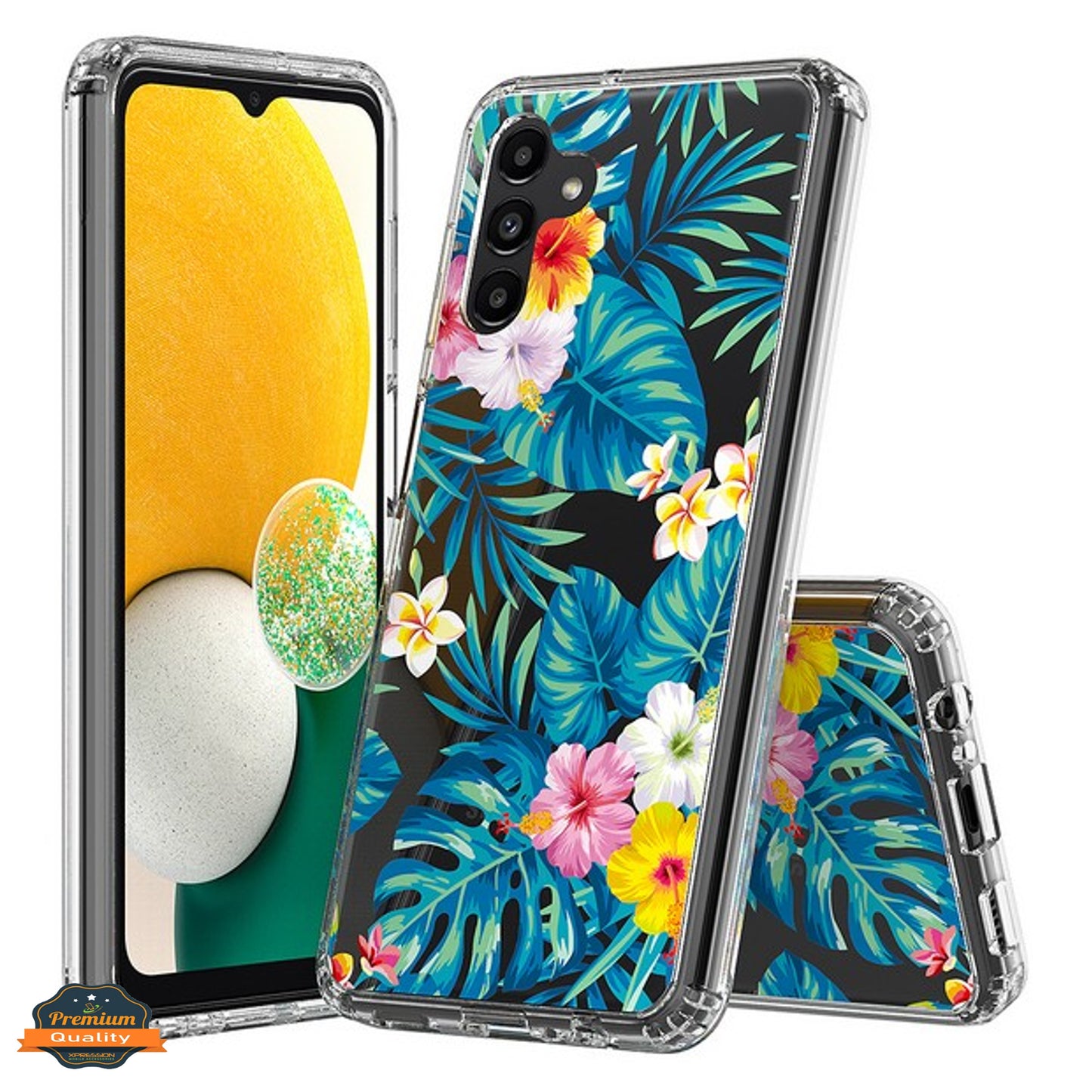 For Samsung Galaxy A13 5G Floral Patterns Design Transparent TPU Silicone Shock Absorption Bumper Slim Hard Back  Phone Case Cover