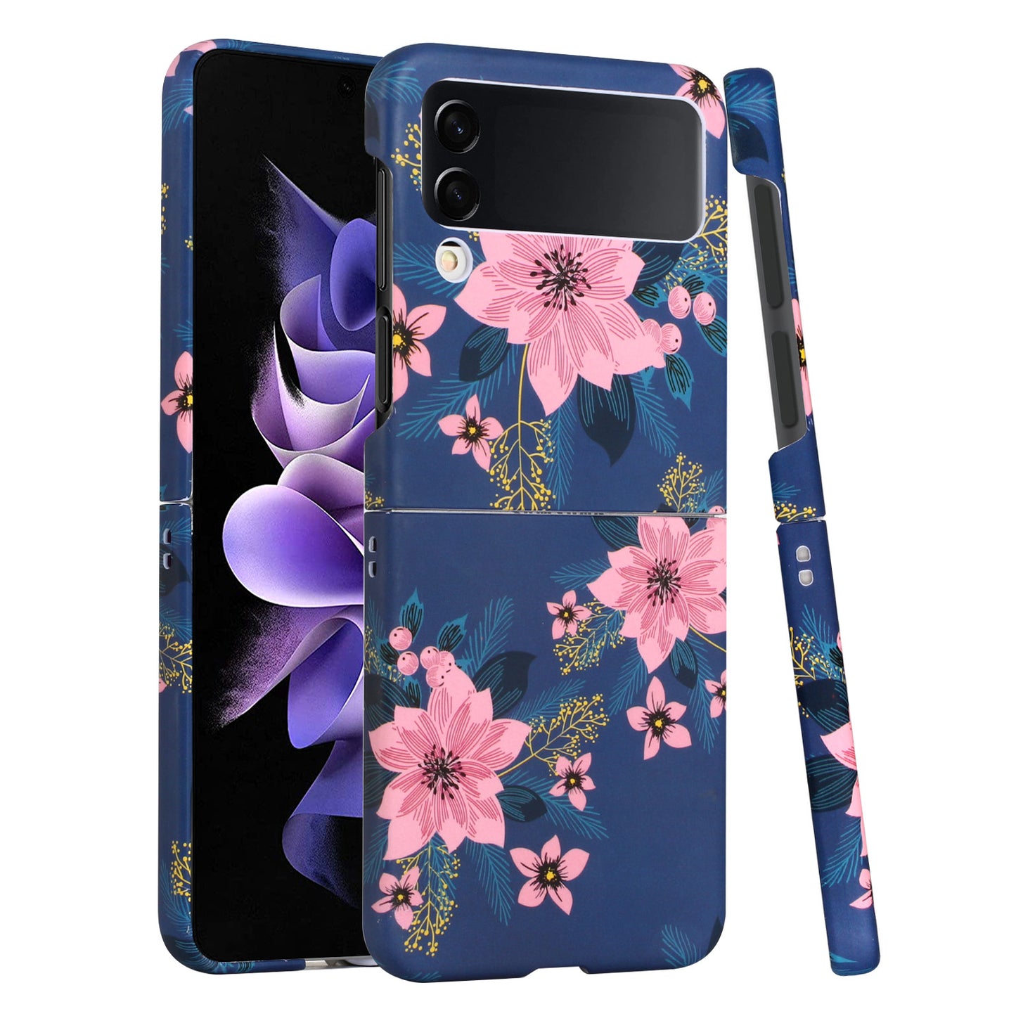 For Samsung Galaxy Z Flip 4 5G Bliss Floral Stylish Design Hybrid Rubber TPU Hard PC Shockproof Armor Slim  Phone Case Cover