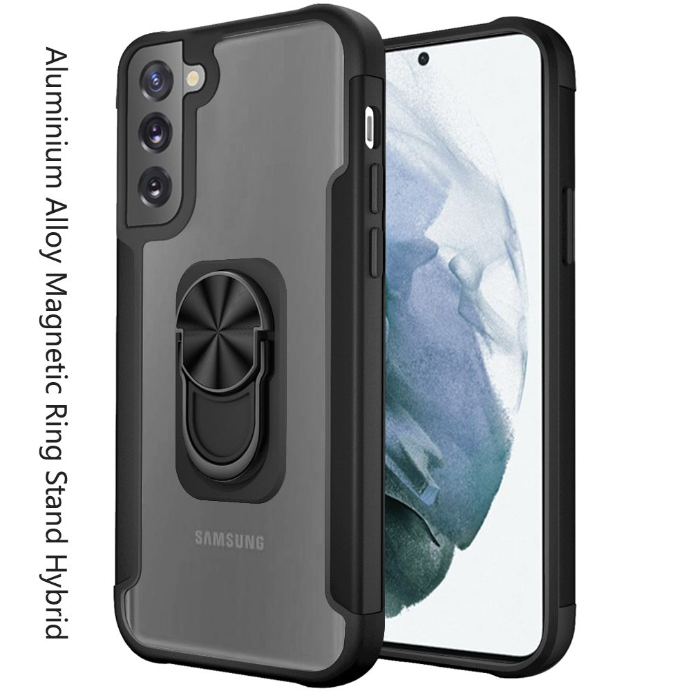 For Samsung Galaxy S22 Clear Military Grade Design Hybrid Protective with Ring Holder Kickstand [Magnetic Car Mount Feature]  Phone Case Cover