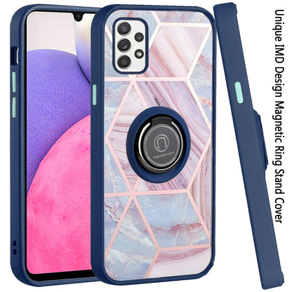 For Samsung Galaxy A33 5G Unique Marble Design with Magnetic Ring Kickstand Holder Hybrid TPU Hard PC Shockproof Armor  Phone Case Cover