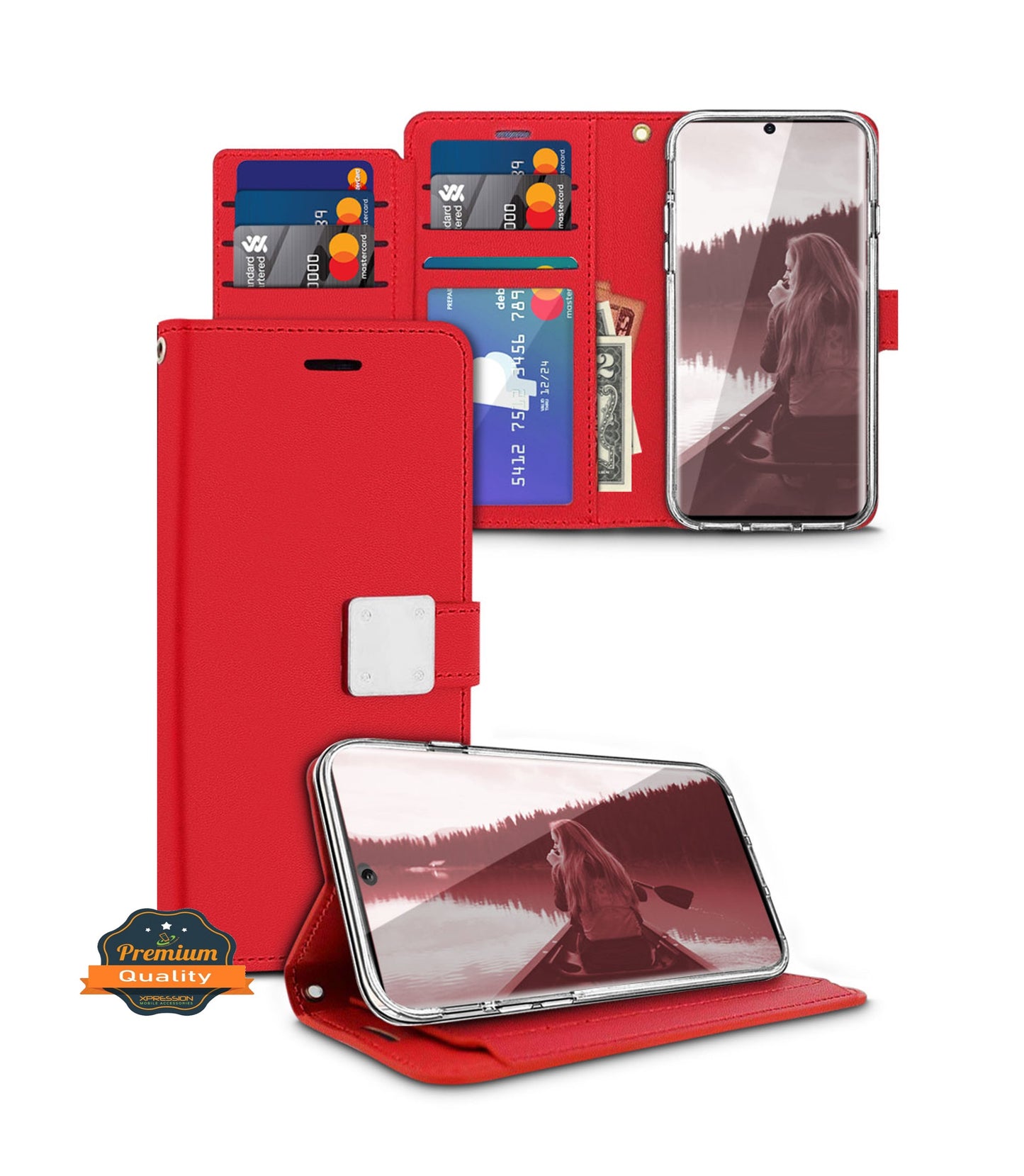 For Apple iPhone 14 Plus (6.7") luxurious PU leather Wallet 6 Card Slots folio with Wrist Strap & Kickstand Pouch Flip  Phone Case Cover