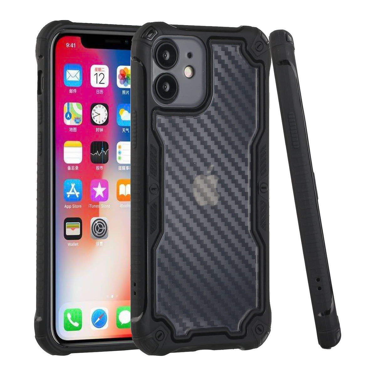 For Apple iPhone 13 /Pro Max Carbon Fiber Design Semi Clear [Military Grade Protection] Heavy Duty Shockproof Rugged Protective  Phone Case Cover