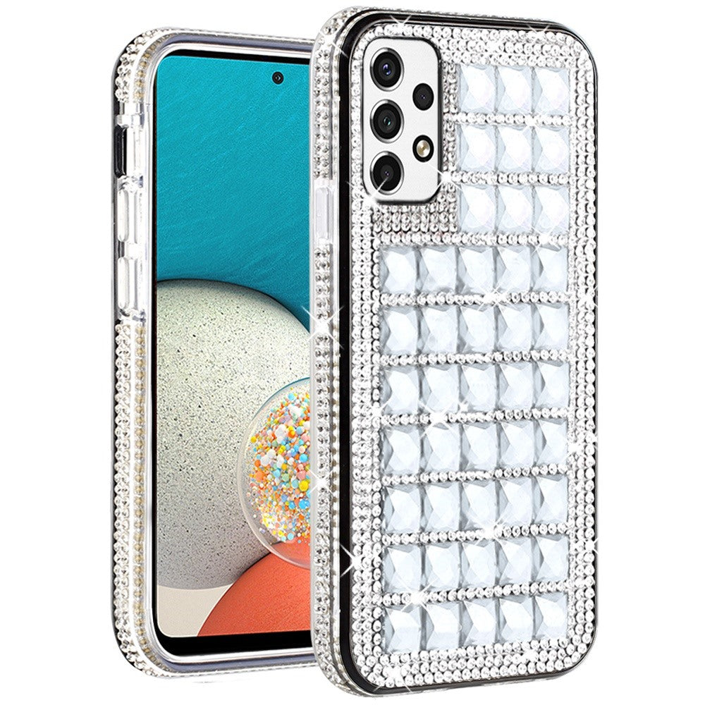 For Samsung Galaxy A53 5G Fashion Luxury 3D Bling Diamonds Rhinestone Jeweled Shiny Crystal Hybrid TPU Bumper Hard  Phone Case Cover