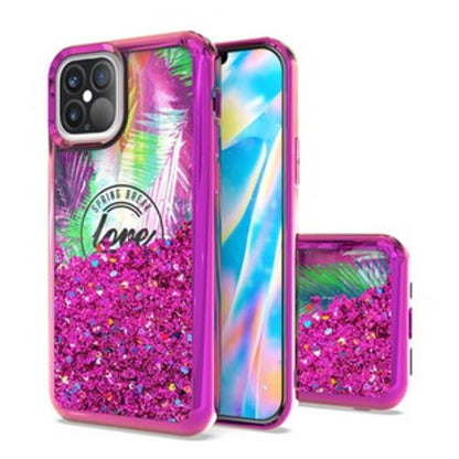 For Apple iPhone 13 Mini (5.4") Pretty Fashion Pattern Plating Design Bling Shiny Moving Glitter Liquid Quicksand TPU Hybrid Rubber  Phone Case Cover