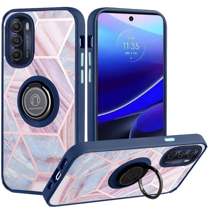 For Motorola Moto G Stylus 5G 2022 Marble Design with Magnetic Ring Kickstand Holder Hybrid TPU Hard PC Shockproof  Phone Case Cover
