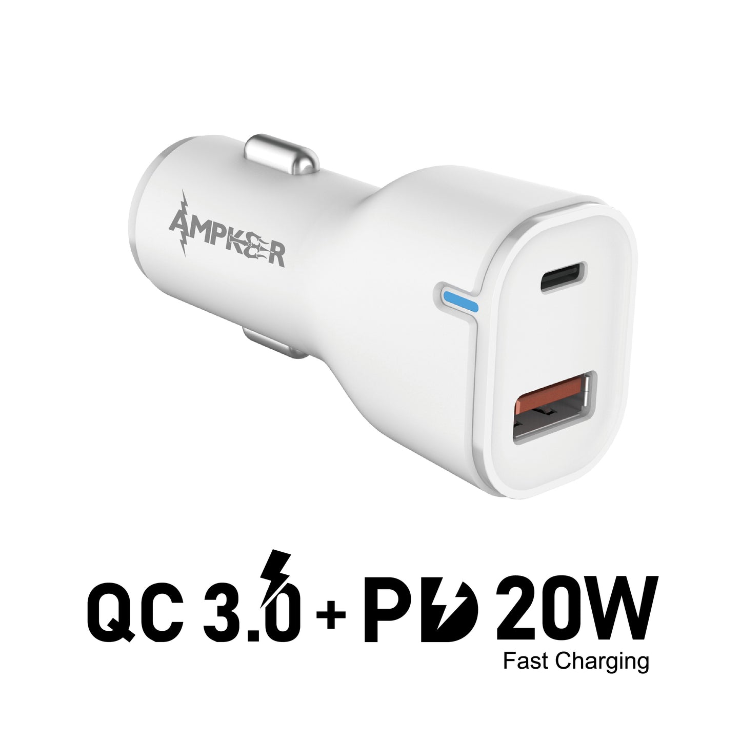 Car Adapter Dual Port QC 3.0 + PD 20W Fast Charging Adapter Universal Lighter Adapter Compatible with Apple, iPhone, iPad Mini/Pro, Samsung, Google & More - White