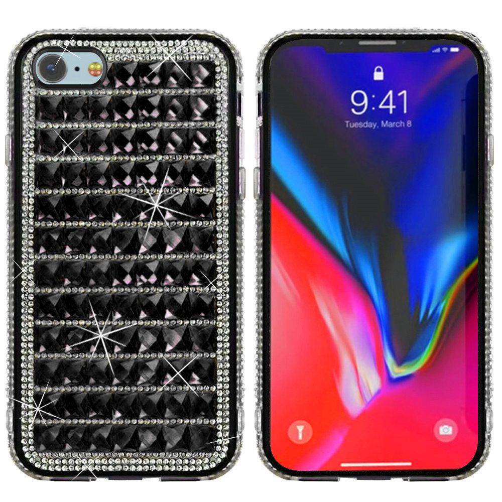 For Apple iPhone SE 3 (2022) SE/8/7 Fashion Luxury 3D Bling Diamonds Rhinestone Jeweled Shiny Hybrid TPU Bumper Hard  Phone Case Cover
