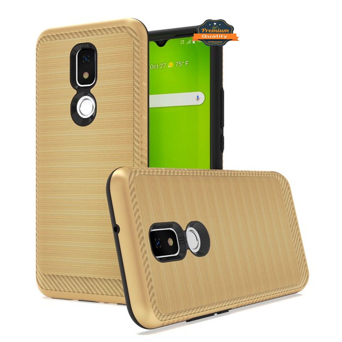 For AT&T Motivate 2 Brushed Metal Texture Hybrid Dual Layer Defender TPU Rugged Shockproof Armor Carbon Fiber Design  Phone Case Cover