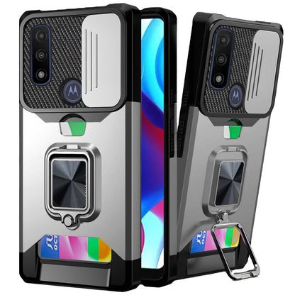 For Motorola Moto G Power 2022 Wallet Case with Ring Stand & Slide Camera Cover Credit Card Holder TPU Hard Shockproof  Phone Case Cover