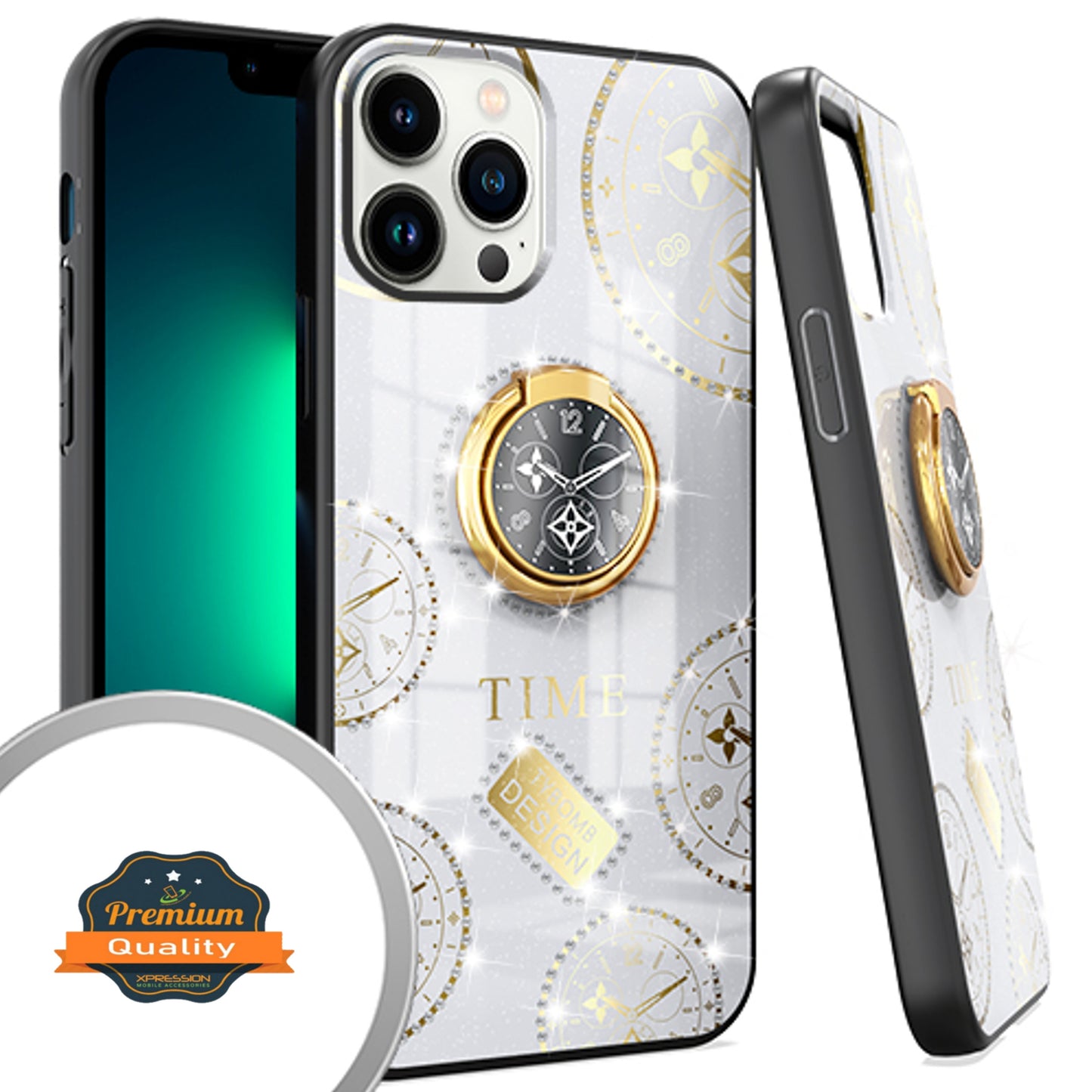 For Apple iPhone 13 / Pro Max Elegant Rhinestone 3D Diamond Bling Glitter with Ring Stand Kickstand Plating Hard Back Rugged  Phone Case Cover