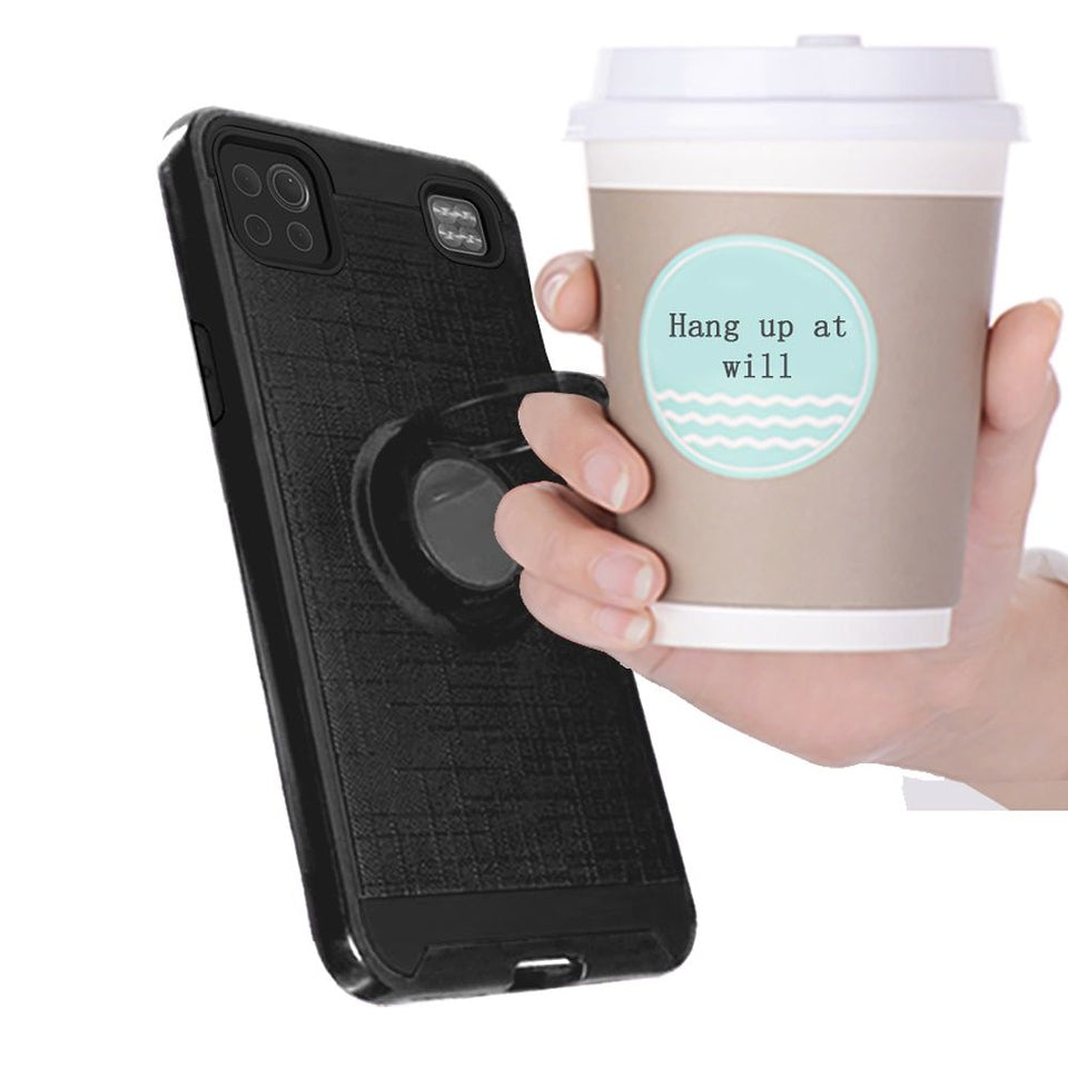 For Apple iPhone 13 (6.1") Hybrid Ring Stand Brushed with 360 Rotating Ring Magnetic Bracket Dual Layer TPU Armor Texture Rugged  Phone Case Cover