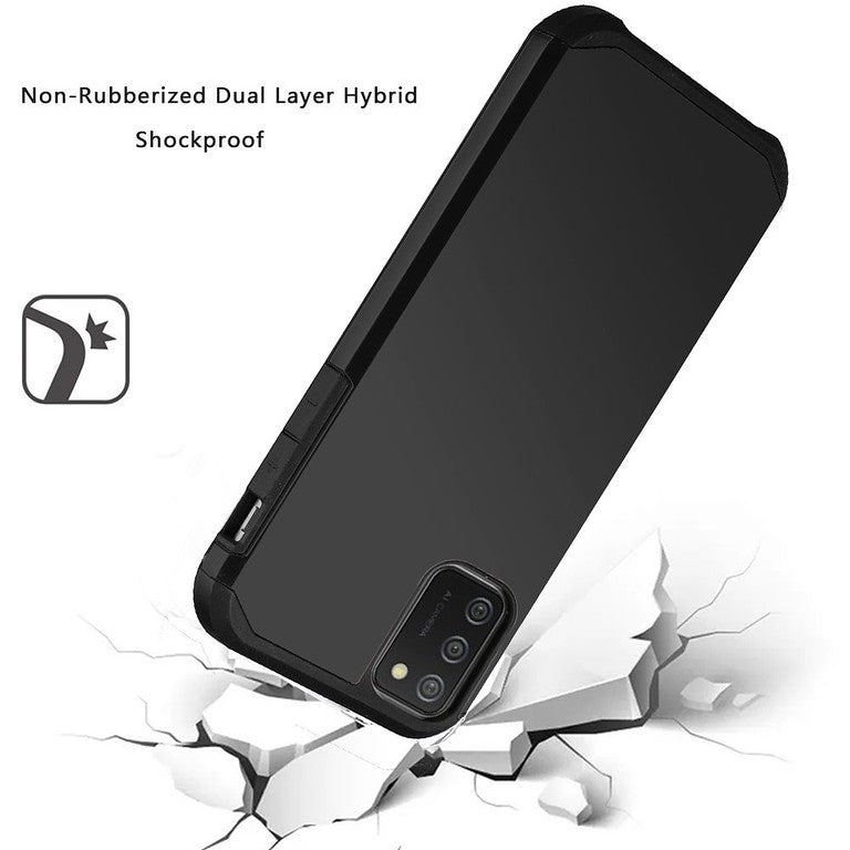 For Samsung Galaxy A02S Ultra Slim Heavy Duty [Dual Layer] Hybrid Shock Proof Protective Rugged Bumper Shell Hard PC + Rubber TPU Black Phone Case Cover