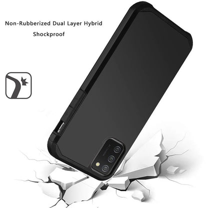 For Samsung Galaxy A02S Ultra Slim Heavy Duty [Dual Layer] Hybrid Shock Proof Protective Rugged Bumper Shell Hard PC + Rubber TPU Black Phone Case Cover